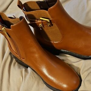 Womens Tommy Hilfiger Brown Leather Ankle Boots